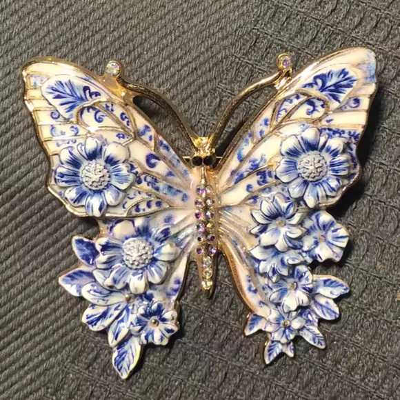 Vintage Butterfly Portofino Gold Blue Brooch - Picture 9 of 13